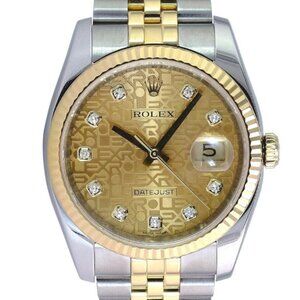 ROLEX DATEJUST 36 MM CHAMPAGNE DIAMOND DIAL 18KY & STEEL FLUTED JUBILEE 116233